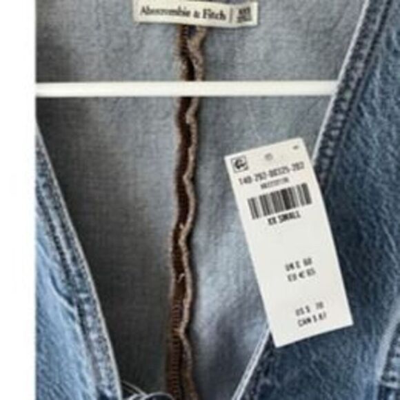NWT Abercrombie Fitch Tie Front Denim Vest Jean Bows Open Front V Neck XXS Fall - Picture 15 of 15